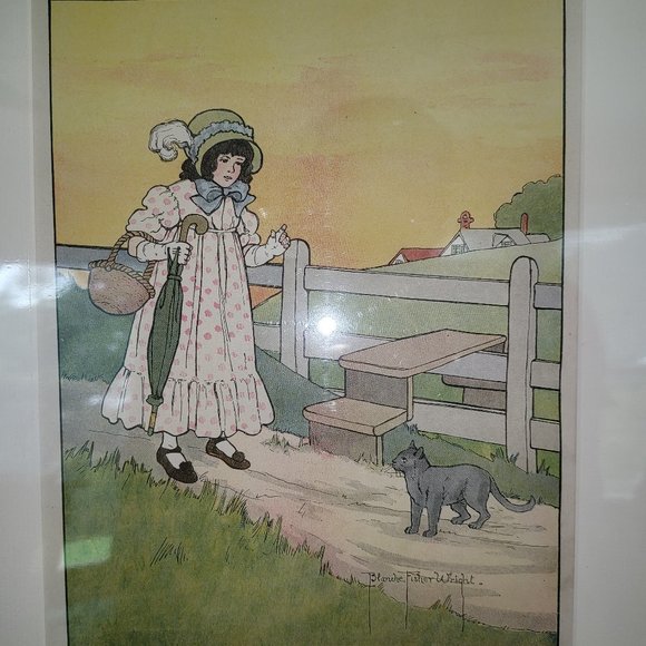 Mother Goose Vintage Art Print Cat and Queen 1915 Blanche Wright Color Art - Picture 2 of 7